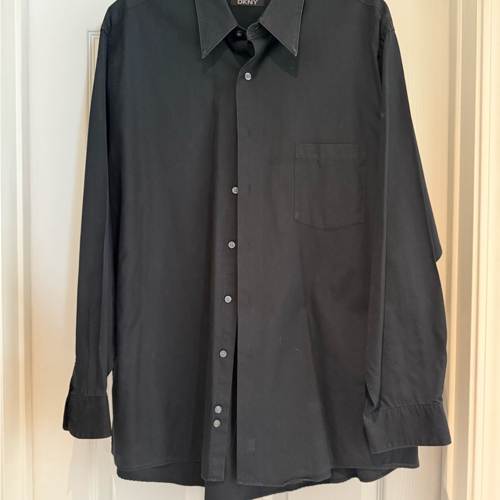 DKNY Black Casual Button Down Shirt with Pointed Collar